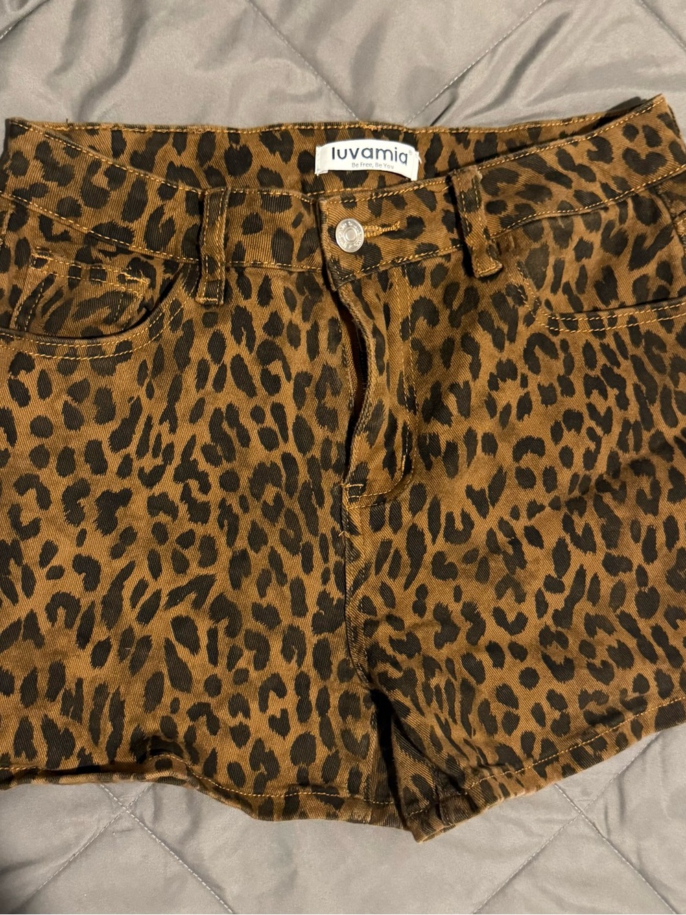 Luvamia Women's Leopard Print Brown Jean Shorts